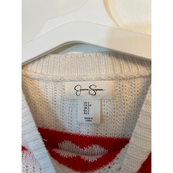 Jessica Simpson white long sleeve sweater with red hearts - Picture 5 of 7